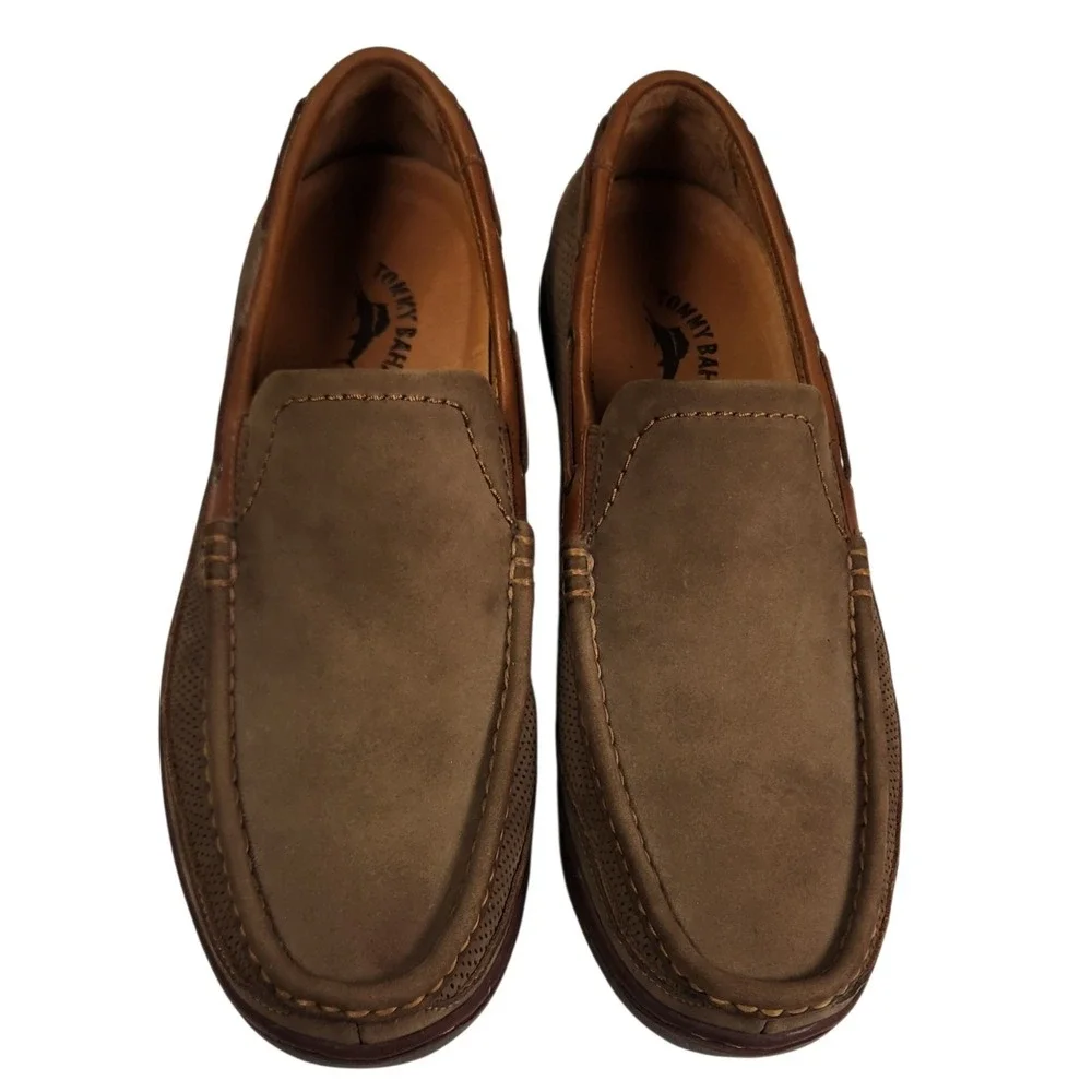 Tommy Bahama Men's 10M Dark Olive Nubuck Leather Slip On Loafers Boat Shoes
